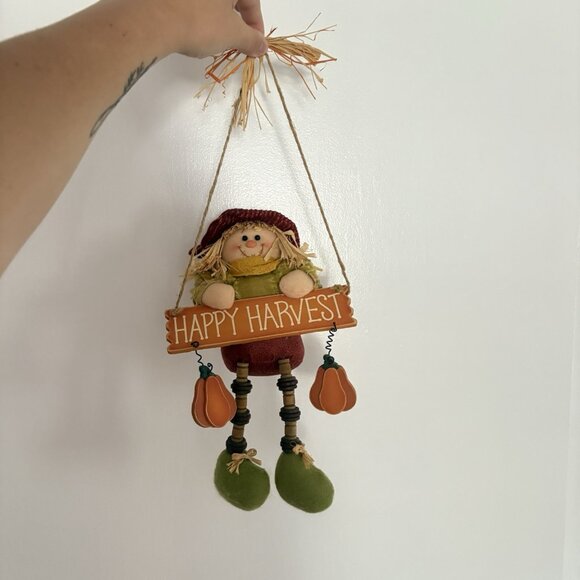 Vintage Y2K Happy Harvest Scarecrow Hanging Door Decoration Fall Thanksgiving - Picture 1 of 7